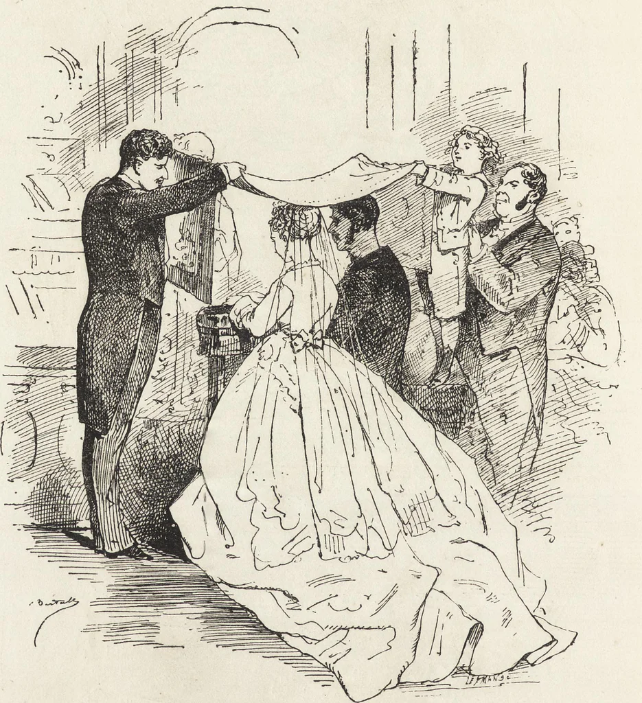 An illustration from La comédie de notre temps ... études au crayon et à la plume, 1874, leaf 647