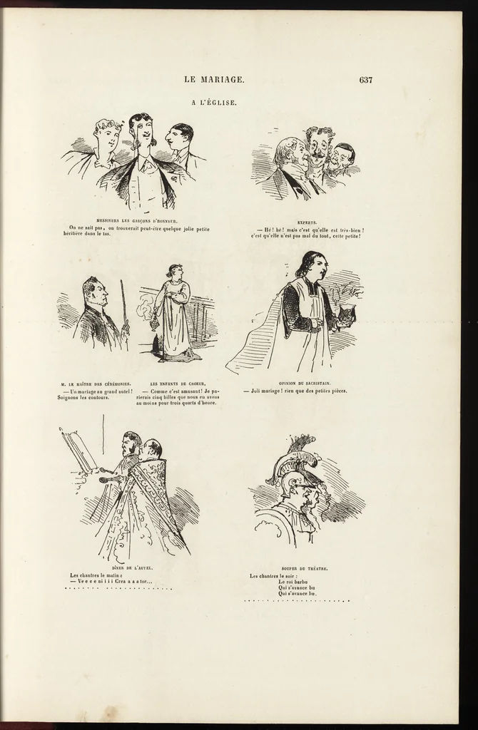 An illustration from La comédie de notre temps ... études au crayon et à la plume, 1874, leaf 648