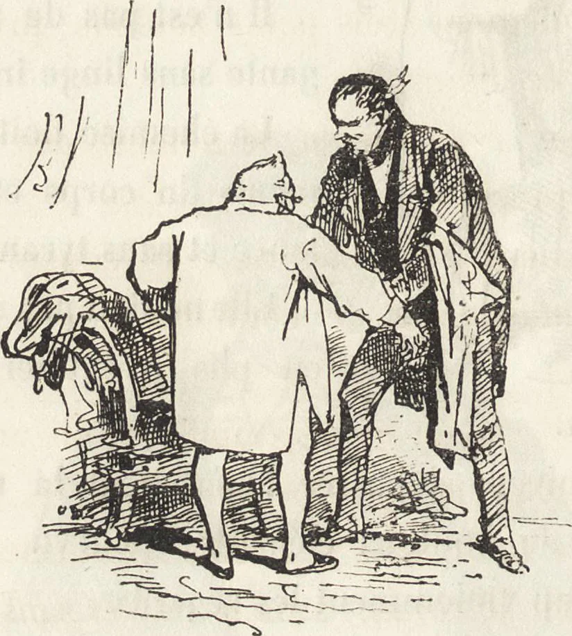 An illustration from La comédie de notre temps ... études au crayon et à la plume, 1874, leaf 73