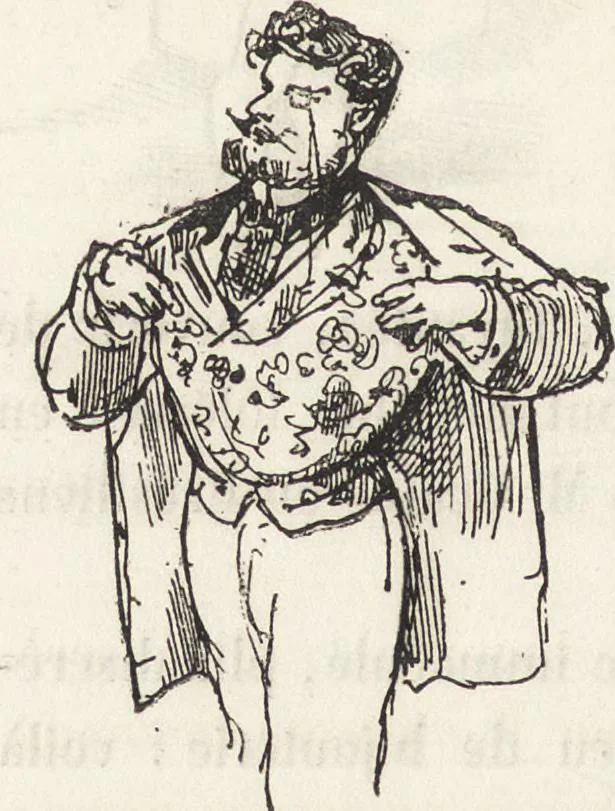 An illustration from La comédie de notre temps ... études au crayon et à la plume, 1874, leaf 73
