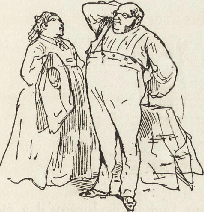 An illustration from La comédie de notre temps ... études au crayon et à la plume, 1874, leaf 74
