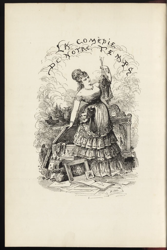 An illustration from La comédie de notre temps ... études au crayon et à la plume, 1874, leaf 9