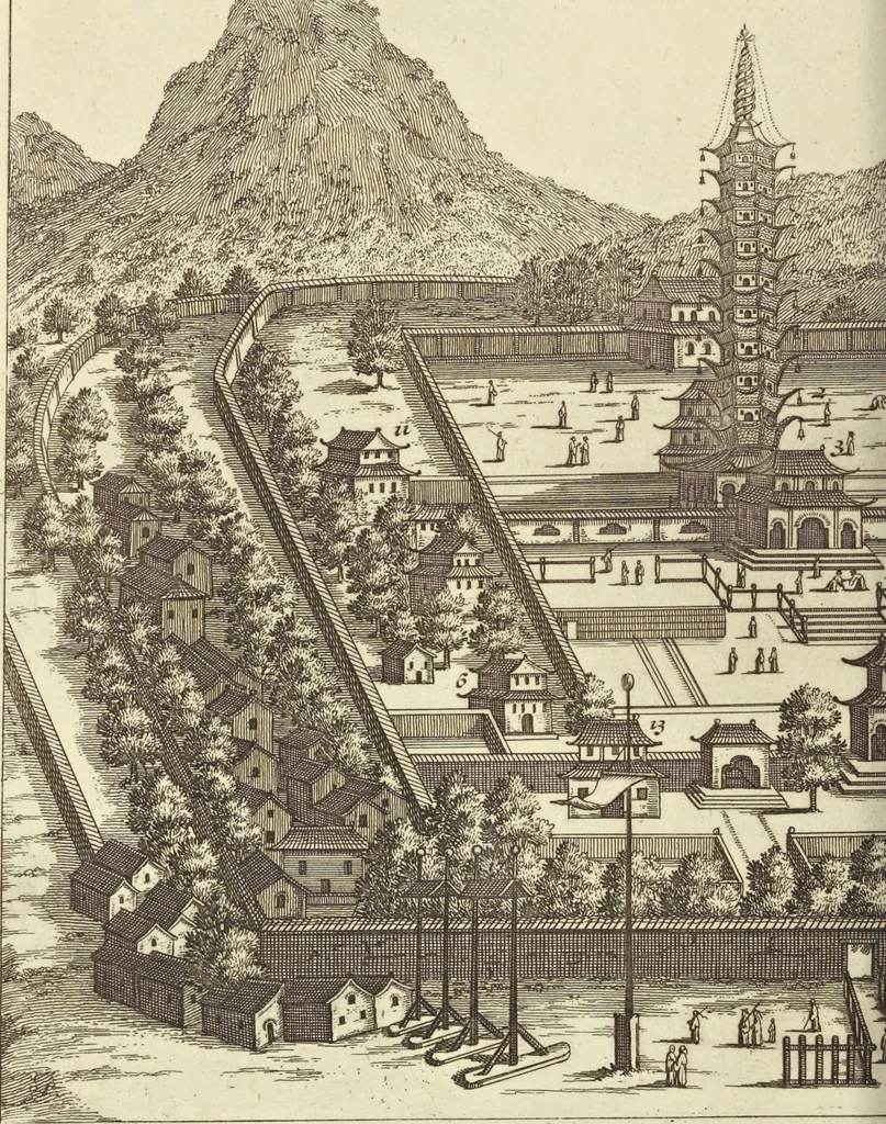An illustration from Gedenkwaerdig bedryf der Nederlandsche Oost-Indische Maetschappye, op de kuste en in het keizerrijk van Taising of Sina : behelzende het tweede gezandschap aen den onder-koning Singlamong en veldheer Taising Lipoui, door Jan van Kampen en Konstantyn Nobel : vervolgt met een verhael van het voorgevallen des jaers zestien hondert drie en vier en zestig, op de kuste van Sina, en ontrent d'eilanden Tayowan, Formosa, Ay en Quemuy, onder't gezag van Balthasar Bort : en het derde gezandschap aen Konchy, Tartarsche keizer van Sina en Oost-Tartarye : onder beleit van zijne ed. Pieter van Hoorn : beneffens een beschryving van geheel Sina : verçiert doorgaens met verscheide kopere platen, 1670, leaf 500