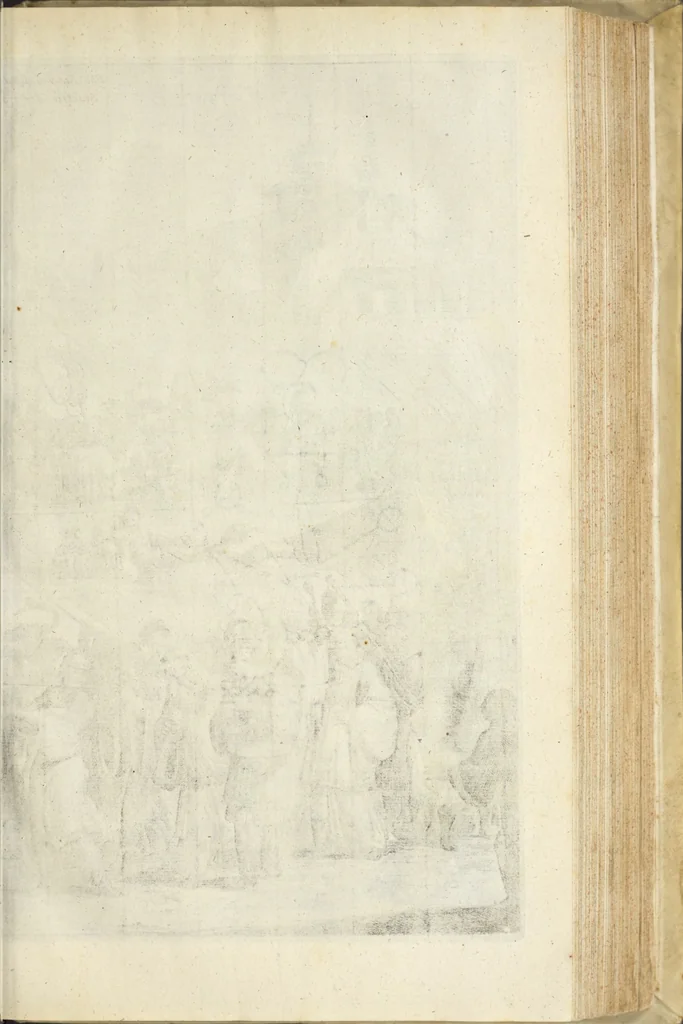 An illustration from Gedenkwaerdig bedryf der Nederlandsche Oost-Indische Maetschappye, op de kuste en in het keizerrijk van Taising of Sina : behelzende het tweede gezandschap aen den onder-koning Singlamong en veldheer Taising Lipoui, door Jan van Kampen en Konstantyn Nobel : vervolgt met een verhael van het voorgevallen des jaers zestien hondert drie en vier en zestig, op de kuste van Sina, en ontrent d'eilanden Tayowan, Formosa, Ay en Quemuy, onder't gezag van Balthasar Bort : en het derde gezandschap aen Konchy, Tartarsche keizer van Sina en Oost-Tartarye : onder beleit van zijne ed. Pieter van Hoorn : beneffens een beschryving van geheel Sina : verçiert doorgaens met verscheide kopere platen, 1670, leaf 665
