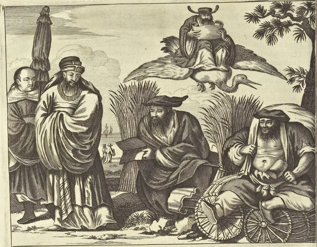 An illustration from Gedenkwaerdig bedryf der Nederlandsche Oost-Indische Maetschappye, op de kuste en in het keizerrijk van Taising of Sina : behelzende het tweede gezandschap aen den onder-koning Singlamong en veldheer Taising Lipoui, door Jan van Kampen en Konstantyn Nobel : vervolgt met een verhael van het voorgevallen des jaers zestien hondert drie en vier en zestig, op de kuste van Sina, en ontrent d'eilanden Tayowan, Formosa, Ay en Quemuy, onder't gezag van Balthasar Bort : en het derde gezandschap aen Konchy, Tartarsche keizer van Sina en Oost-Tartarye : onder beleit van zijne ed. Pieter van Hoorn : beneffens een beschryving van geheel Sina : verçiert doorgaens met verscheide kopere platen, 1670, leaf 896