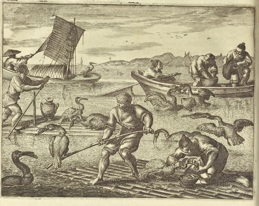 An illustration from Gedenkwaerdig bedryf der Nederlandsche Oost-Indische Maetschappye, op de kuste en in het keizerrijk van Taising of Sina : behelzende het tweede gezandschap aen den onder-koning Singlamong en veldheer Taising Lipoui, door Jan van Kampen en Konstantyn Nobel : vervolgt met een verhael van het voorgevallen des jaers zestien hondert drie en vier en zestig, op de kuste van Sina, en ontrent d'eilanden Tayowan, Formosa, Ay en Quemuy, onder't gezag van Balthasar Bort : en het derde gezandschap aen Konchy, Tartarsche keizer van Sina en Oost-Tartarye : onder beleit van zijne ed. Pieter van Hoorn : beneffens een beschryving van geheel Sina : verçiert doorgaens met verscheide kopere platen, 1670, leaf 99