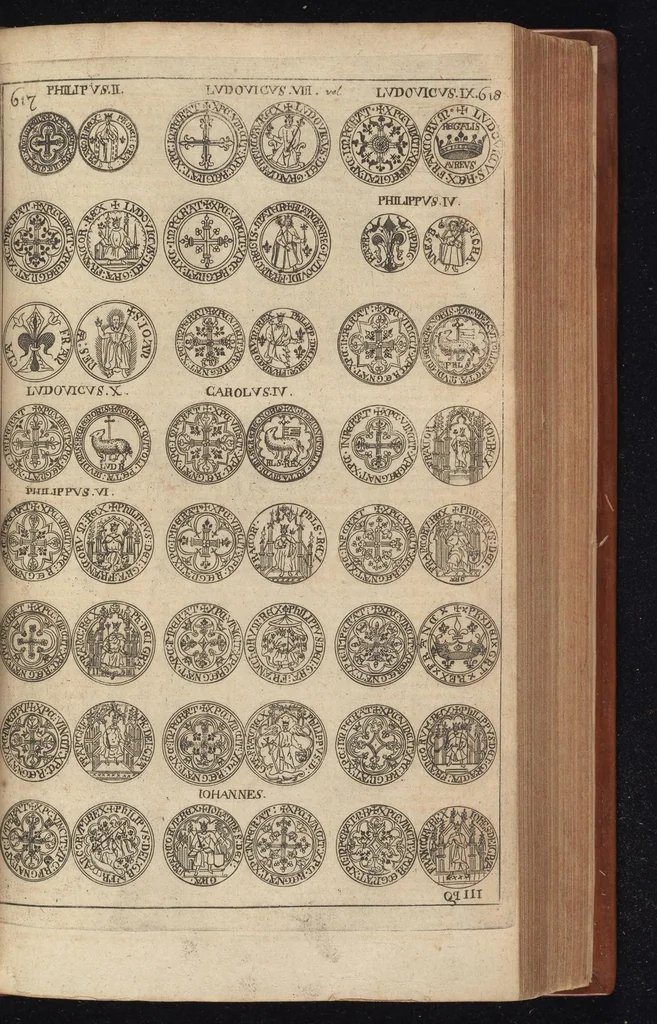 An illustration from Caroli Dufresne, domini Du Cange regi à consiliis, & Franciae apud ambianos quaestoris, Glossarium ad scriptores mediae & infimae Latinitatis : in quo Latina vocabula novatae significationis, aut usus rarioris, barbara & exotica explicantur ... : accedit dissertatio De imperatorum Constantinopolitanorum, seu de inferioris aevi, vel imperii, uti vocant, numismatibus, 1681, leaf 314