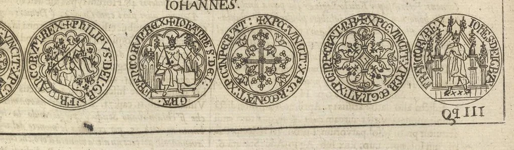 An illustration from Caroli Dufresne, domini Du Cange regi à consiliis, & Franciae apud ambianos quaestoris, Glossarium ad scriptores mediae & infimae Latinitatis : in quo Latina vocabula novatae significationis, aut usus rarioris, barbara & exotica explicantur ... : accedit dissertatio De imperatorum Constantinopolitanorum, seu de inferioris aevi, vel imperii, uti vocant, numismatibus, 1681, leaf 316
