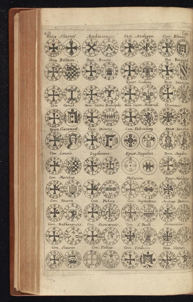An illustration from Caroli Dufresne, domini Du Cange regi à consiliis, & Franciae apud ambianos quaestoris, Glossarium ad scriptores mediae & infimae Latinitatis : in quo Latina vocabula novatae significationis, aut usus rarioris, barbara & exotica explicantur ... : accedit dissertatio De imperatorum Constantinopolitanorum, seu de inferioris aevi, vel imperii, uti vocant, numismatibus, 1681, leaf 339