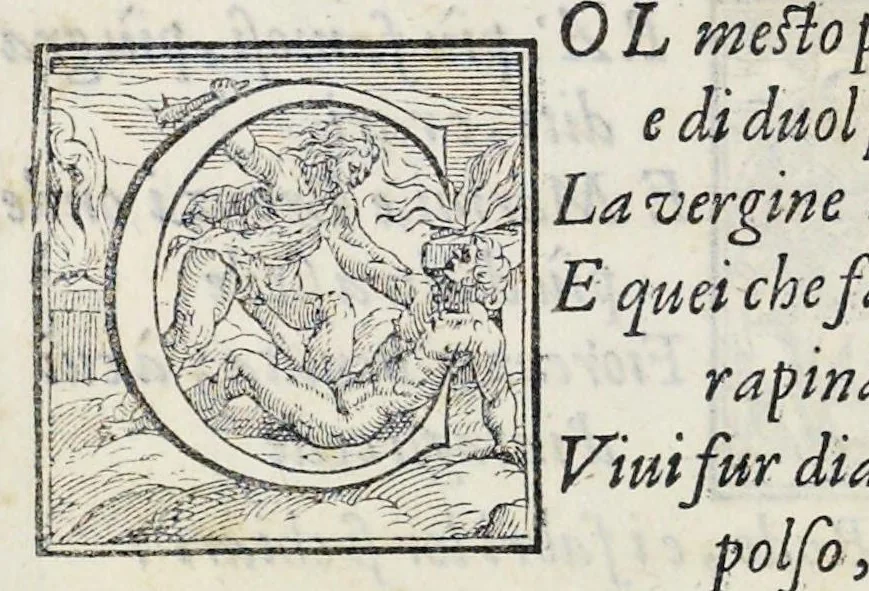 An illustration from Alcvne composizioni di diversi avtori in lode del ritratto della Sabina scolpito in marmo dall'eccellentissimo m. Giouanni Bologna, posto nella piazza del serenissimo gran duca di Toscana, 1583, leaf 19