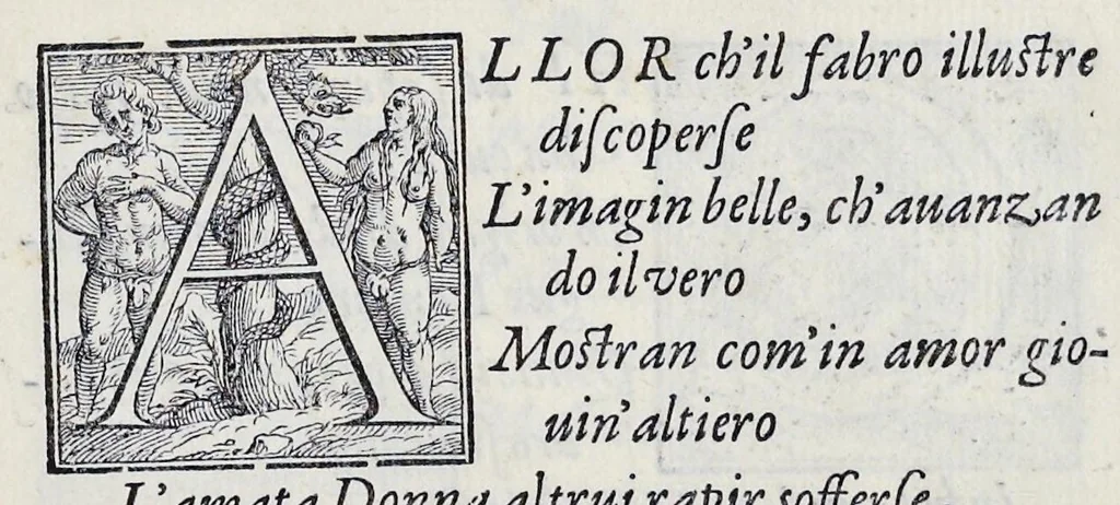 An illustration from Alcvne composizioni di diversi avtori in lode del ritratto della Sabina scolpito in marmo dall'eccellentissimo m. Giouanni Bologna, posto nella piazza del serenissimo gran duca di Toscana, 1583, leaf 32
