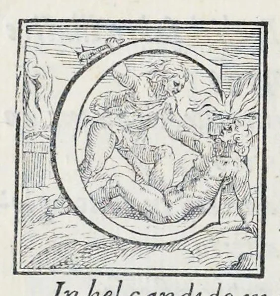 An illustration from Alcvne composizioni di diversi avtori in lode del ritratto della Sabina scolpito in marmo dall'eccellentissimo m. Giouanni Bologna, posto nella piazza del serenissimo gran duca di Toscana, 1583, leaf 33