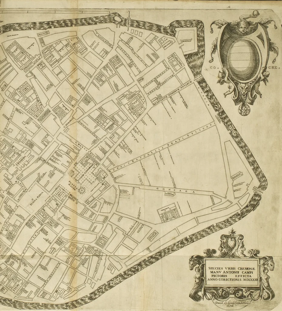 An illustration from Cremona fedelissima citta et nobilissima colonia de Romani : rappresentata in disegno col svo contado et illvstrata d'vna breve historia delle cose piv notabili appartenenti ad essa et de i ritratti natvrali de dvchi et dvchesse di Milano e compendio delle lor vite, 1585, leaf 180