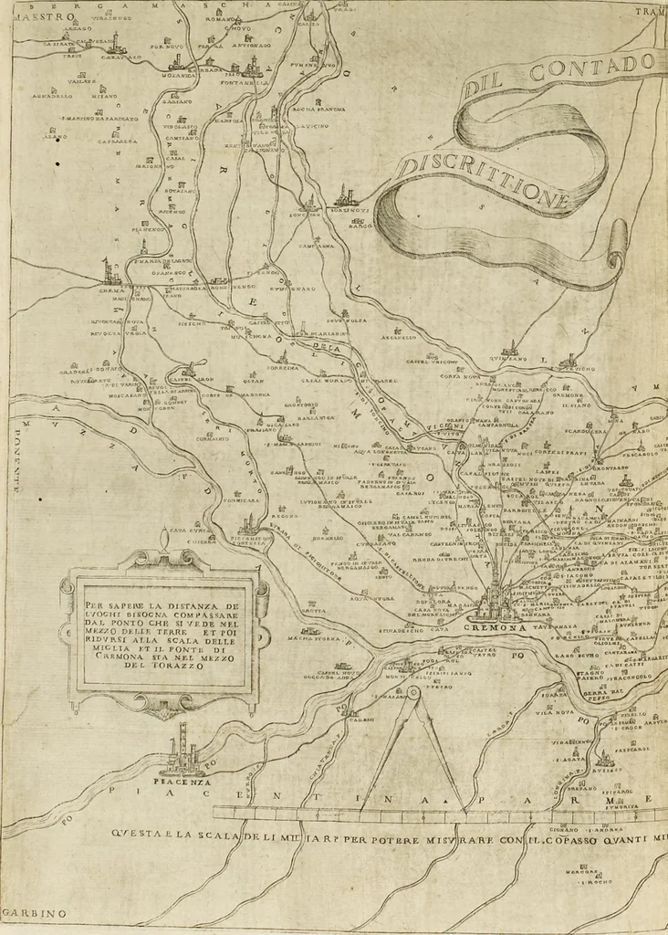 An illustration from Cremona fedelissima citta et nobilissima colonia de Romani : rappresentata in disegno col svo contado et illvstrata d'vna breve historia delle cose piv notabili appartenenti ad essa et de i ritratti natvrali de dvchi et dvchesse di Milano e compendio delle lor vite, 1585, leaf 217