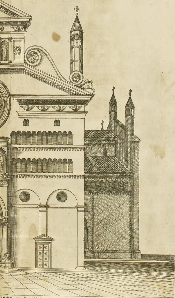 An illustration from Cremona fedelissima citta et nobilissima colonia de Romani : rappresentata in disegno col svo contado et illvstrata d'vna breve historia delle cose piv notabili appartenenti ad essa et de i ritratti natvrali de dvchi et dvchesse di Milano e compendio delle lor vite, 1585, leaf 222