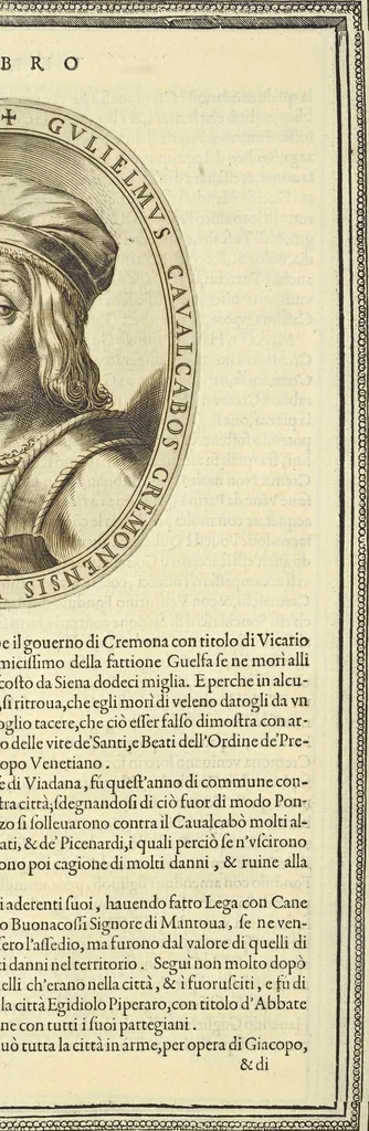 An illustration from Cremona fedelissima citta et nobilissima colonia de Romani : rappresentata in disegno col svo contado et illvstrata d'vna breve historia delle cose piv notabili appartenenti ad essa et de i ritratti natvrali de dvchi et dvchesse di Milano e compendio delle lor vite, 1585, leaf 77