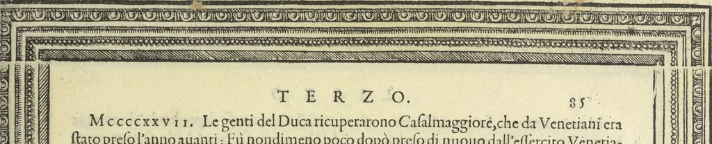An illustration from Cremona fedelissima citta et nobilissima colonia de Romani : rappresentata in disegno col svo contado et illvstrata d'vna breve historia delle cose piv notabili appartenenti ad essa et de i ritratti natvrali de dvchi et dvchesse di Milano e compendio delle lor vite, 1585, leaf 96