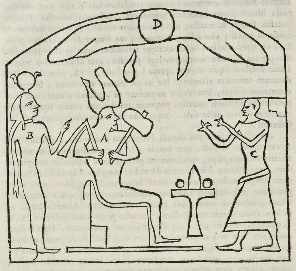 An illustration from Ad Alexandrum VII. Pont. Max. Obelisci Aegyptiaci : nuper inter Isaei Romani rudera effossi interpretatio hieroglyphica, 1666, leaf 137