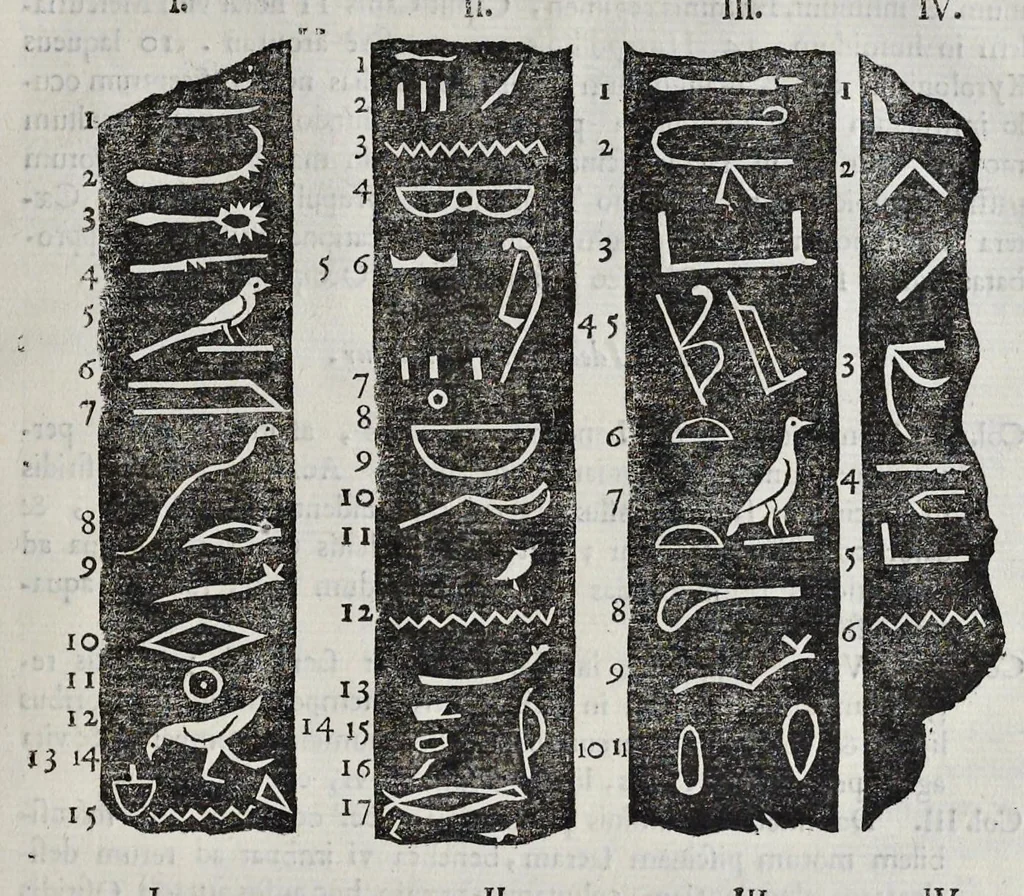 An illustration from Ad Alexandrum VII. Pont. Max. Obelisci Aegyptiaci : nuper inter Isaei Romani rudera effossi interpretatio hieroglyphica, 1666, leaf 144