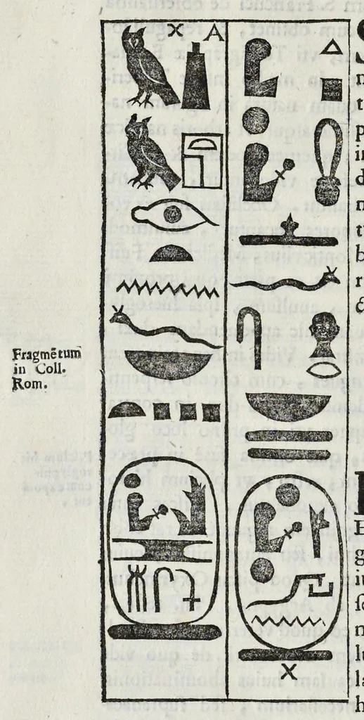 An illustration from Ad Alexandrum VII. Pont. Max. Obelisci Aegyptiaci : nuper inter Isaei Romani rudera effossi interpretatio hieroglyphica, 1666, leaf 155