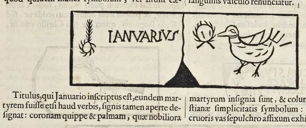 An illustration from Roma subterranea novissima : in qva post Antonivm Bosivm antesignanvm, Jo. Severanum congreg. oratorii presbyterum, et celebres alios scriptores : antiqvua Christianorum et praecipue martyrum cœmeteria, tituli, monimenta, epitaphia, inscriptiones ac nobiliora sanctorum sepulchra : sex libris distincta illustrantur et quamplurimæ res ecclesiasticæ iconibus graphice describuntur, ac multiplici tum sacra, tum profana eruditione declarantur : cum duplici indice, capitum & rerum locupletissimo : opera et studio, 1659, leaf 358