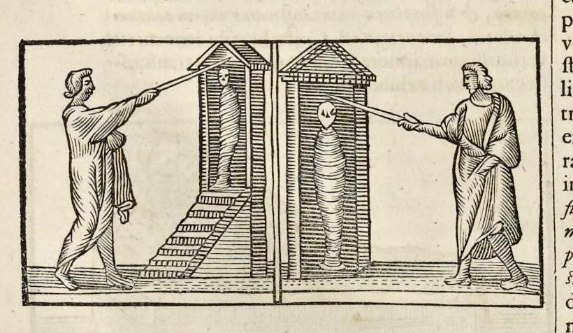 An illustration from Roma subterranea novissima : in qva post Antonivm Bosivm antesignanvm, Jo. Severanum congreg. oratorii presbyterum, et celebres alios scriptores : antiqvua Christianorum et praecipue martyrum cœmeteria, tituli, monimenta, epitaphia, inscriptiones ac nobiliora sanctorum sepulchra : sex libris distincta illustrantur et quamplurimæ res ecclesiasticæ iconibus graphice describuntur, ac multiplici tum sacra, tum profana eruditione declarantur : cum duplici indice, capitum & rerum locupletissimo : opera et studio, 1659, leaf 691