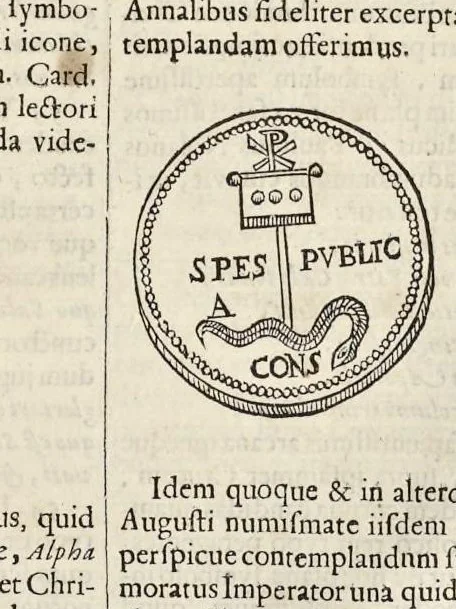 An illustration from Roma subterranea novissima : in qva post Antonivm Bosivm antesignanvm, Jo. Severanum congreg. oratorii presbyterum, et celebres alios scriptores : antiqvua Christianorum et praecipue martyrum cœmeteria, tituli, monimenta, epitaphia, inscriptiones ac nobiliora sanctorum sepulchra : sex libris distincta illustrantur et quamplurimæ res ecclesiasticæ iconibus graphice describuntur, ac multiplici tum sacra, tum profana eruditione declarantur : cum duplici indice, capitum & rerum locupletissimo : opera et studio, 1659, leaf 794