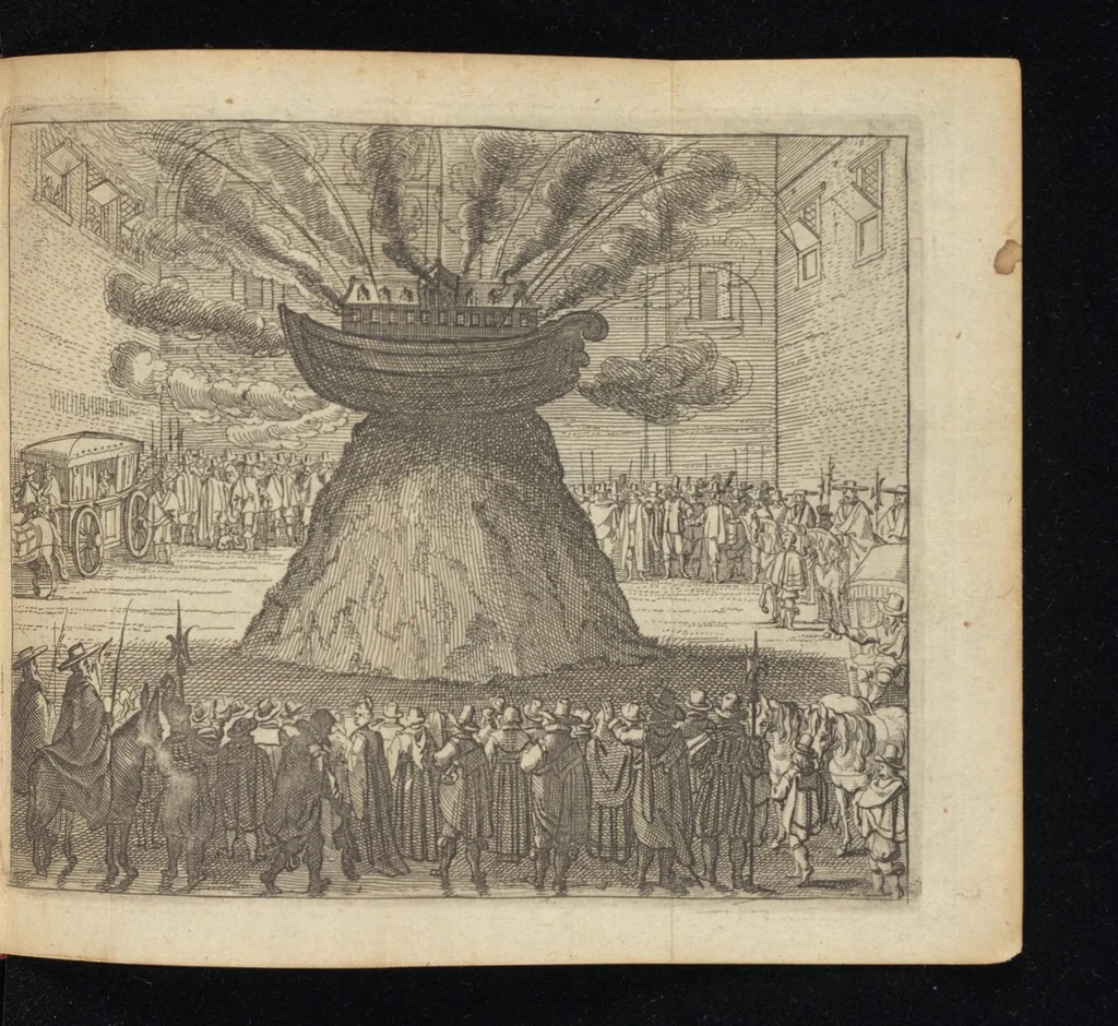 An illustration from Laurentii Banck Norcopensis Gothi, J.U.D. & profess. Frisii, Roma triumphans seu Actus inaugurationum & coronationum pontificum Romanorum & in spetie. Innocentii X. pont. max. brevis descriptio : cum omnibus triumphis & ceremoniis eidem actui additis. Accessit in fine appendix, de quarundam Roman. pontific. cerimoniarum origine. Cum triplici indice, capitum, rerum & verborum, ac Latino-Barbaro, 1656, leaf 316