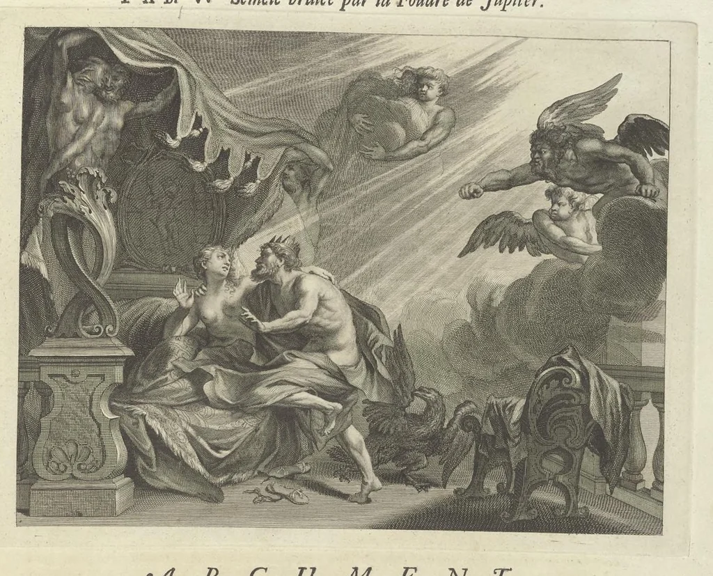 An illustration from Les Métamorphoses d'Ovide : en latin, traduites en françois, avec des remarques, et des explications historiques, 1732, leaf 112
