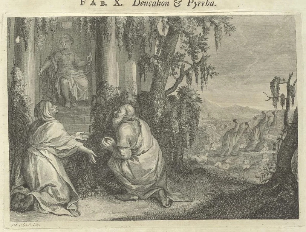 An illustration from Les Métamorphoses d'Ovide : en latin, traduites en françois, avec des remarques, et des explications historiques, 1732, leaf 40