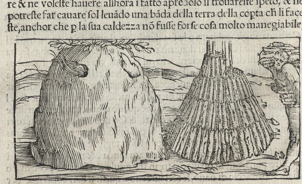 An illustration from Pirotechnia, li diece libri della pirotechnia : nelliquali si tratta non solo la diuersita delle minere, ma ancho quanto si ricerca alla prattica di effe : e di quanto s'appartiene all'arte della fusione ouer getto de metalli, e d'ogni altra cosa a questa somigliante, 1550, leaf 141