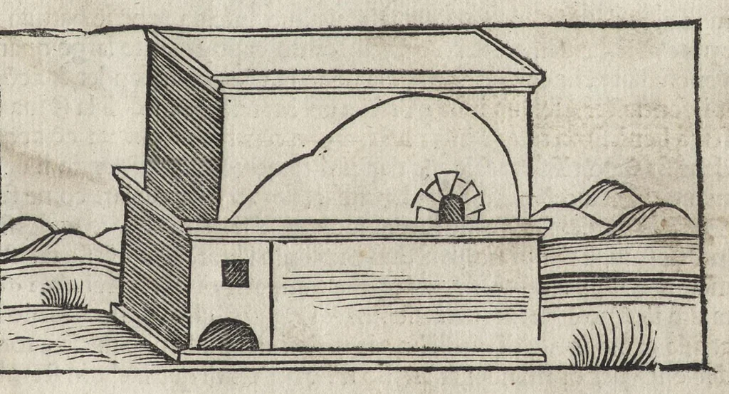 An illustration from Pirotechnia, li diece libri della pirotechnia : nelliquali si tratta non solo la diuersita delle minere, ma ancho quanto si ricerca alla prattica di effe : e di quanto s'appartiene all'arte della fusione ouer getto de metalli, e d'ogni altra cosa a questa somigliante, 1550, leaf 224