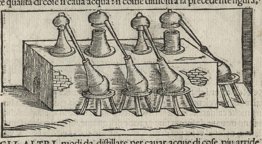 An illustration from Pirotechnia, li diece libri della pirotechnia : nelliquali si tratta non solo la diuersita delle minere, ma ancho quanto si ricerca alla prattica di effe : e di quanto s'appartiene all'arte della fusione ouer getto de metalli, e d'ogni altra cosa a questa somigliante, 1550, leaf 268
