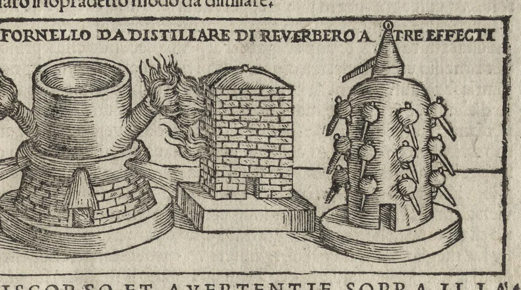 An illustration from Pirotechnia, li diece libri della pirotechnia : nelliquali si tratta non solo la diuersita delle minere, ma ancho quanto si ricerca alla prattica di effe : e di quanto s'appartiene all'arte della fusione ouer getto de metalli, e d'ogni altra cosa a questa somigliante, 1550, leaf 280