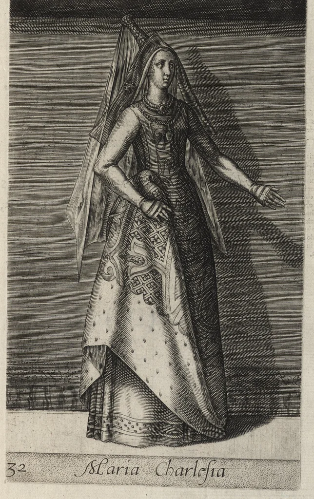 An illustration from Principes Hollandiae et Zelandiae, domini Frisiae : cvm genuinis ipsorum iconibus, à Theodorico Aquitaniae ad Iacobam Bauariae, diuersorum quondam pictorum opera, ad viuum sedulò depictis : nunc autem primum ex vetustissimis parietibus, in Carmelo obsessae vrbis Harlemi, per praesidiarios direpto, industria Guilielmi Thybauti repertis, ac sincerè vnà cum reliquorum principum figuris, ad instar probatissimorum exemplarium delineatis, 1578, leaf 164
