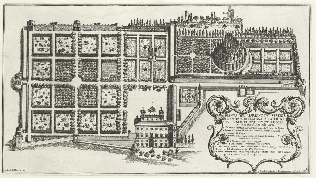 An illustration from Li giardini di Roma : con le loro piante alzate e vedvte in prospettiva, 1670, leaf 18