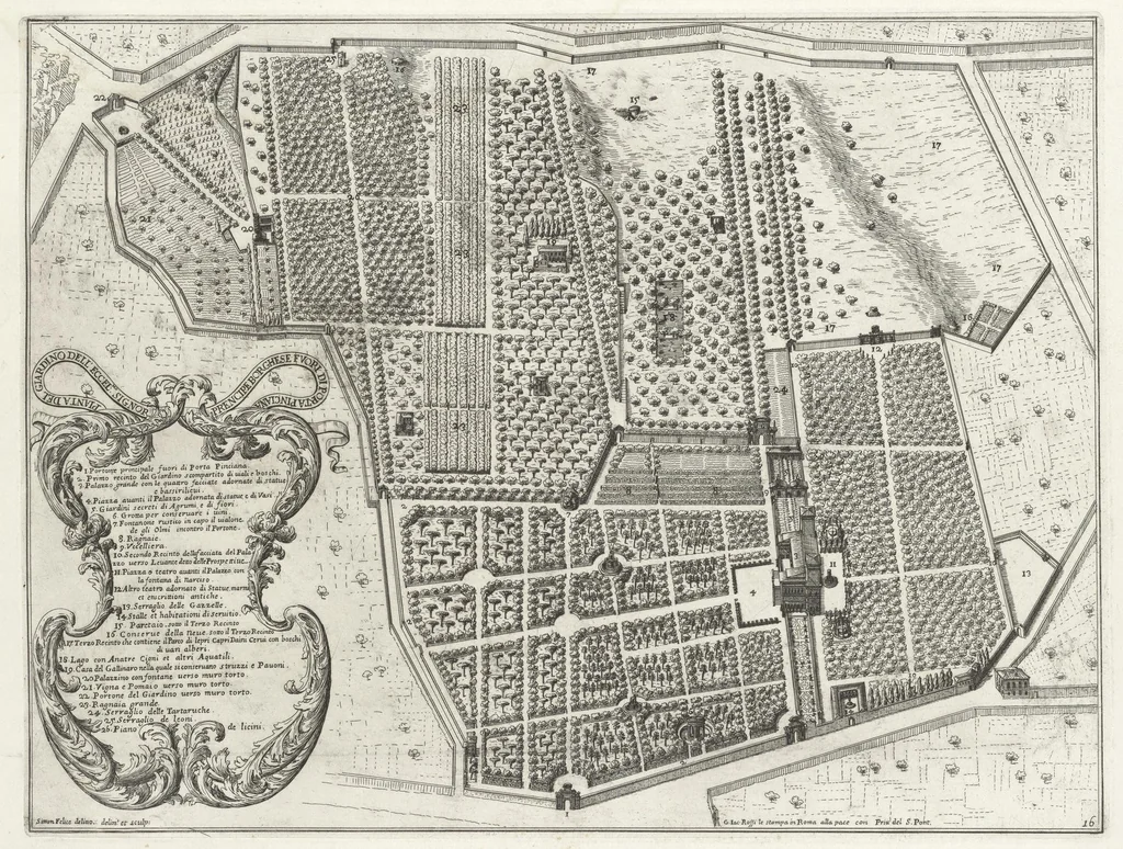 An illustration from Li giardini di Roma : con le loro piante alzate e vedvte in prospettiva, 1670, leaf 34