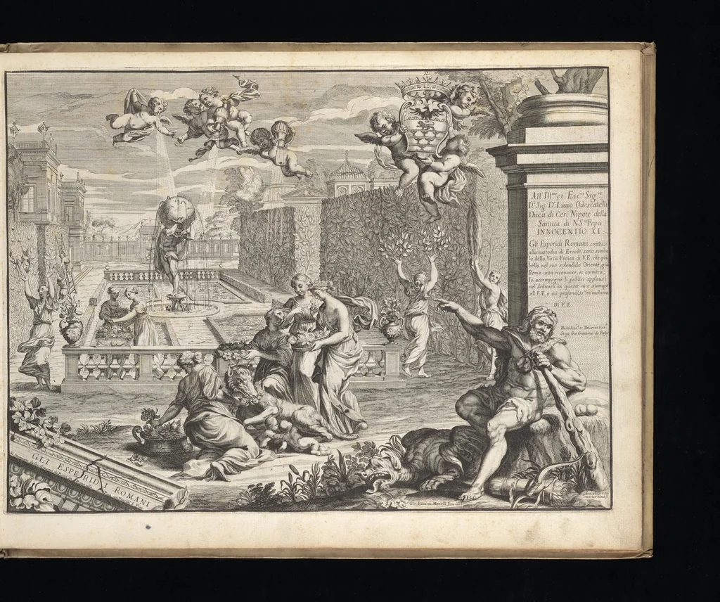 An illustration from Li giardini di Roma : con le loro piante alzate e vedvte in prospettiva, 1683, leaf 8