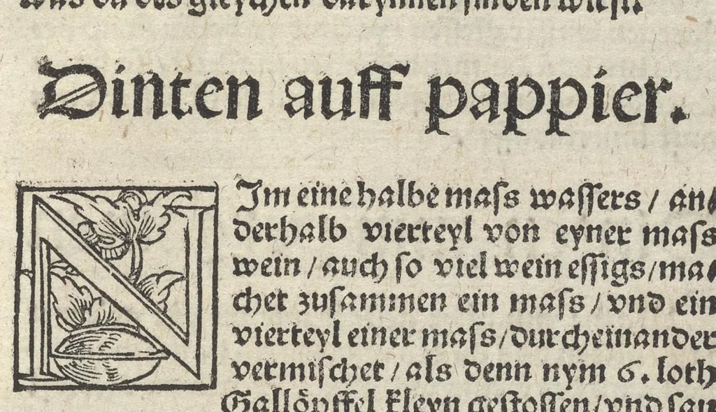 An illustration from Drey schoner künstreicher büchlein : das erste von Mackel vñ Flecken, die selben aus allerley gewandt, on schaden zu bringen : das ander von Stahel vnd Eysen, vnd allerley Metall, hart vnd weich zu machen : das dritte, von mancherley Farben zu bereyten : welcher titel du ynwendig an diesem blat klerlicher finden wirst, 1532, leaf 36