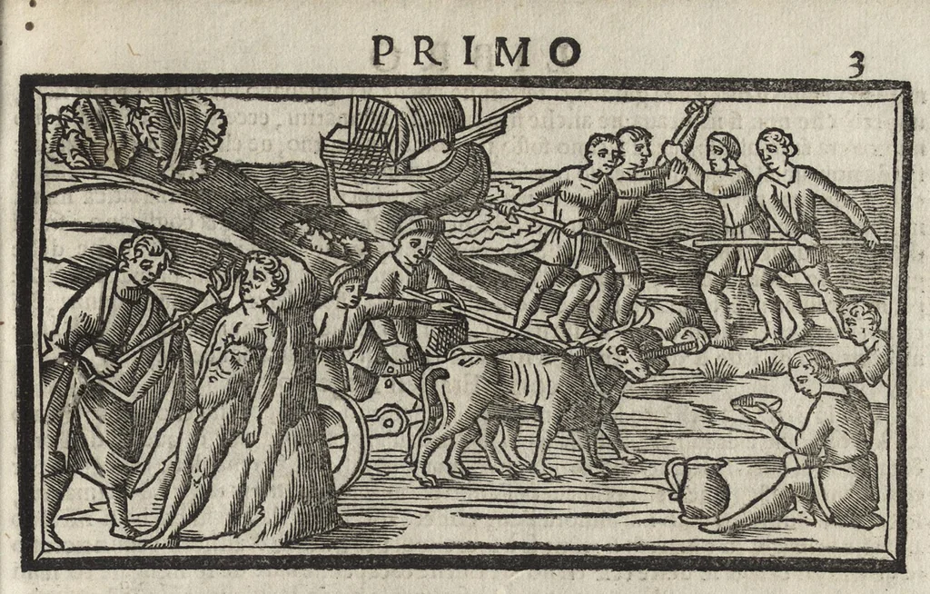 An illustration from Di Ovidio Le metamorphosi, cioe, Trasmutationi : tradotte dal latino diligentemente in uolgar uerso, con le sue allegorie, significatione & dichiaratione delle fabole in prosa, 1533, leaf 12