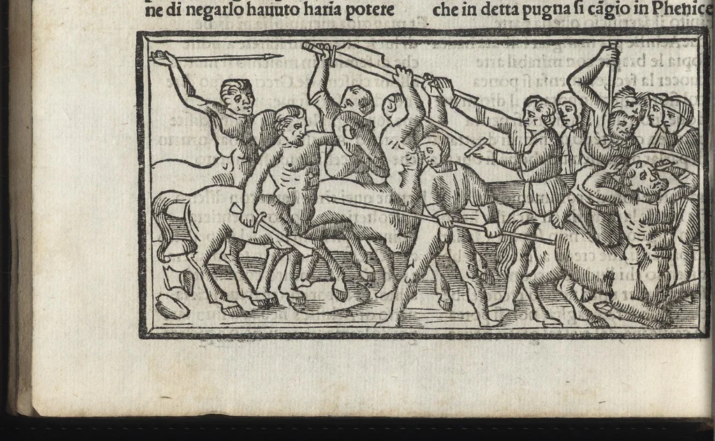 An illustration from Di Ovidio Le metamorphosi, cioe, Trasmutationi : tradotte dal latino diligentemente in uolgar uerso, con le sue allegorie, significatione & dichiaratione delle fabole in prosa, 1533, leaf 275
