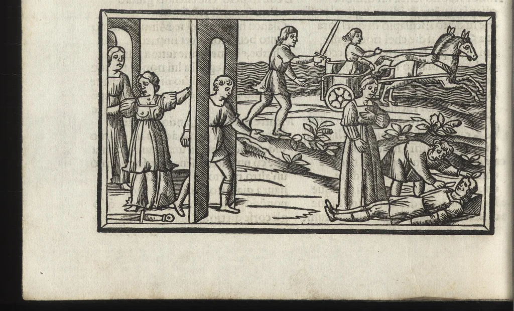 An illustration from Di Ovidio Le metamorphosi, cioe, Trasmutationi : tradotte dal latino diligentemente in uolgar uerso, con le sue allegorie, significatione & dichiaratione delle fabole in prosa, 1533, leaf 45