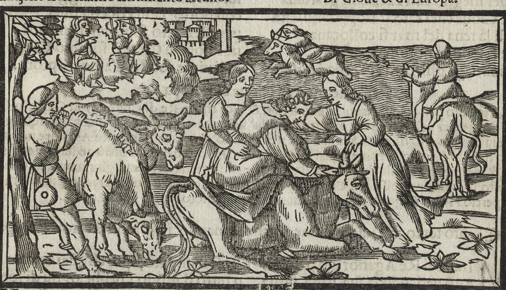 An illustration from Di Ovidio Le metamorphosi, cioe, Trasmutationi : tradotte dal latino diligentemente in uolgar uerso, con le sue allegorie, significatione & dichiaratione delle fabole in prosa, 1533, leaf 52