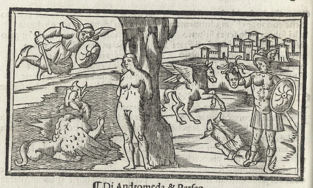 An illustration from Di Ovidio Le metamorphosi, cioe, Trasmutationi : tradotte dal latino diligentemente in uolgar uerso, con le sue allegorie, significatione & dichiaratione delle fabole in prosa, 1533, leaf 93