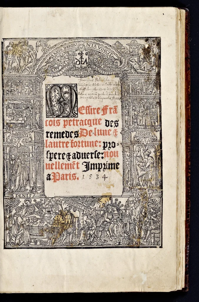 An illustration from Messire Frãcois Petracque Des remedes de lune et lautre fortune, prospere et aduerse, 1534, leaf 4
