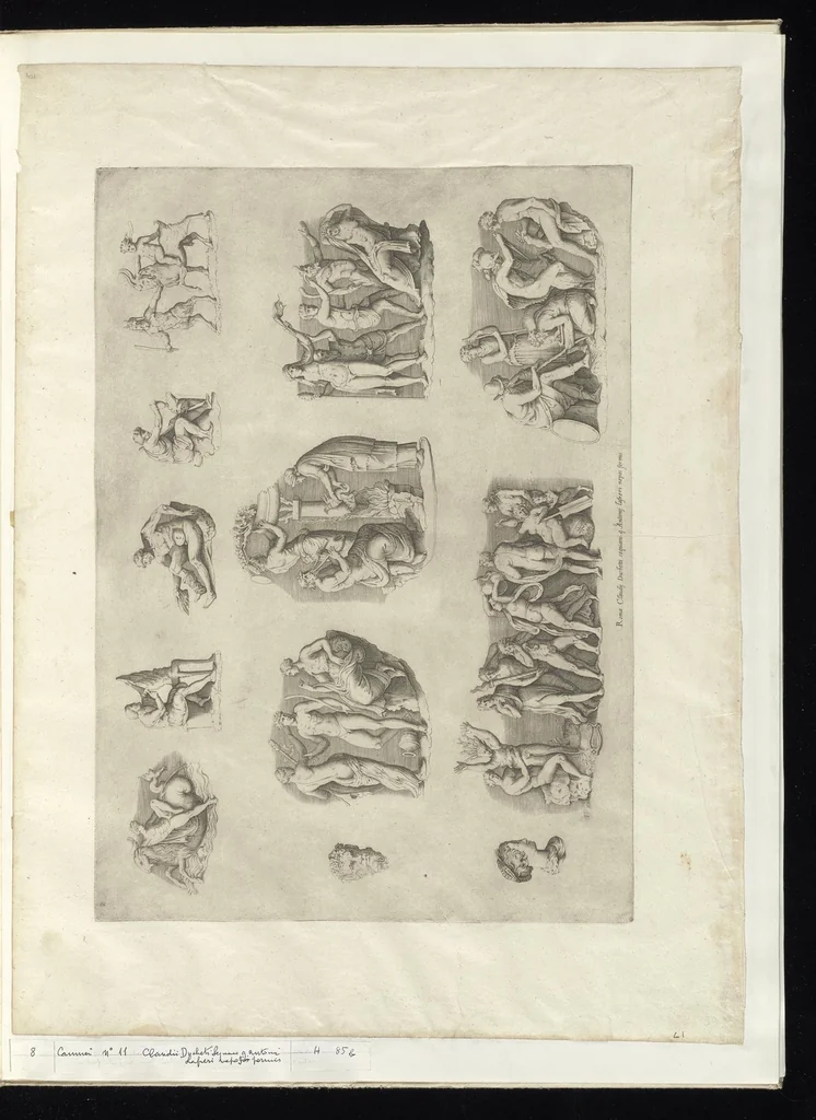 An illustration from Specvlvm Romanae magnificentiae : omnia fere qvaecvnq- in vrbe monvmenta extant partim ivxta antiqvam partim ivxta hodiernam formam accuratiss. delineata repraesentans : accesserunt non paucae tum antiquarum tum modernarum rerum urbis figurae nusquam antehac aeditae ..., 1544, leaf 18