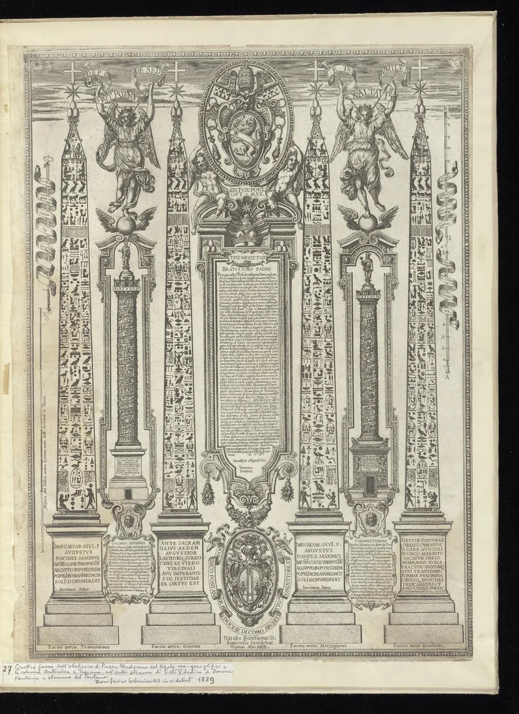 An illustration from Specvlvm Romanae magnificentiae : omnia fere qvaecvnq- in vrbe monvmenta extant partim ivxta antiqvam partim ivxta hodiernam formam accuratiss. delineata repraesentans : accesserunt non paucae tum antiquarum tum modernarum rerum urbis figurae nusquam antehac aeditae ..., 1544, leaf 58