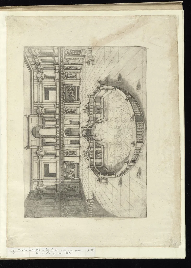 An illustration from Specvlvm Romanae magnificentiae : omnia fere qvaecvnq- in vrbe monvmenta extant partim ivxta antiqvam partim ivxta hodiernam formam accuratiss. delineata repraesentans : accesserunt non paucae tum antiquarum tum modernarum rerum urbis figurae nusquam antehac aeditae ..., 1544, leaf 106