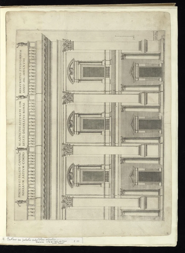 An illustration from Specvlvm Romanae magnificentiae : omnia fere qvaecvnq- in vrbe monvmenta extant partim ivxta antiqvam partim ivxta hodiernam formam accuratiss. delineata repraesentans : accesserunt non paucae tum antiquarum tum modernarum rerum urbis figurae nusquam antehac aeditae ..., 1544, leaf 28