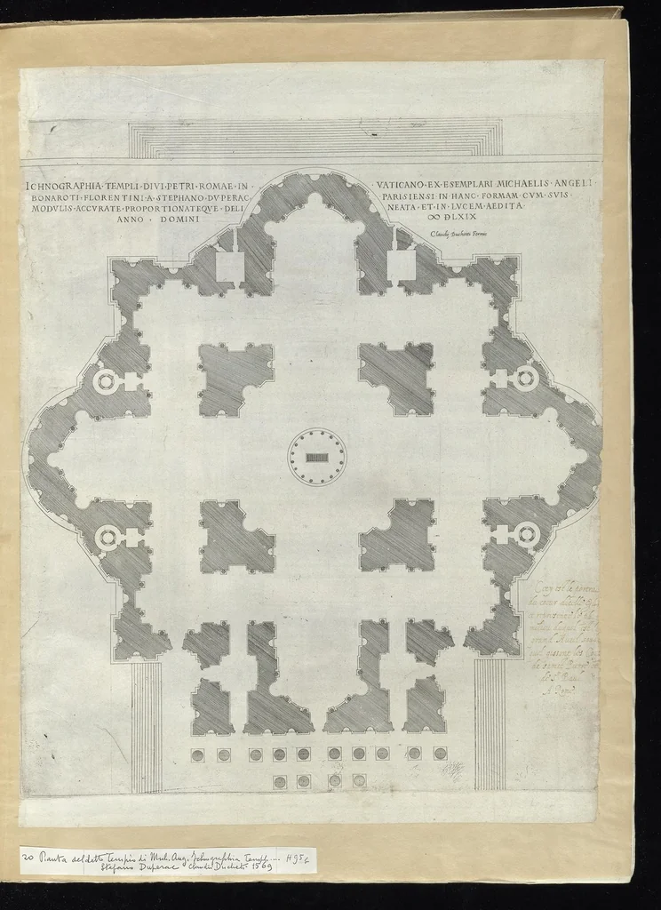 An illustration from Specvlvm Romanae magnificentiae : omnia fere qvaecvnq- in vrbe monvmenta extant partim ivxta antiqvam partim ivxta hodiernam formam accuratiss. delineata repraesentans : accesserunt non paucae tum antiquarum tum modernarum rerum urbis figurae nusquam antehac aeditae ..., 1544, leaf 46